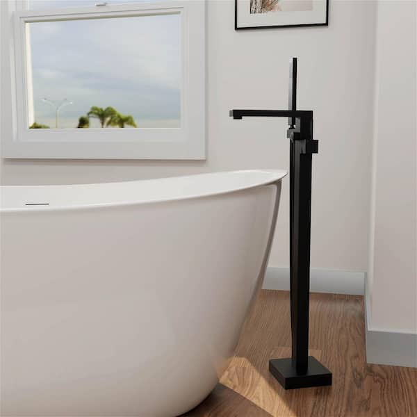 Single Handle Freestanding Bath Tub Filler Faucet with Handheld Shower Stand Alone Bathroom Faucet in Matte Black