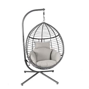 Grey Egg Swing Chair with Stand, 300 lbs. Capacity, with Comfortable Cushion