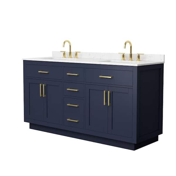 Beckett TK 66 in. Double Freestanding Dark Blue Bath Vanity with Carrara Cultured Marble Top