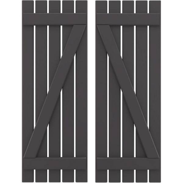 Ekena Millwork 19-1/2 in. W x 40 in. H Americraft 5 Board Exterior Real Wood Spaced Board and Batten Shutters w/Z-Bar Shadow Mountain