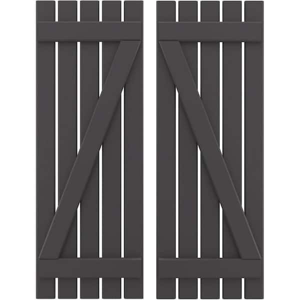 Ekena Millwork 19-1/2 in. W x 66 in. H Americraft 5-Board Exterior Real Wood Spaced Board and Batten Shutters w/Z-Bar Shadow Mountain