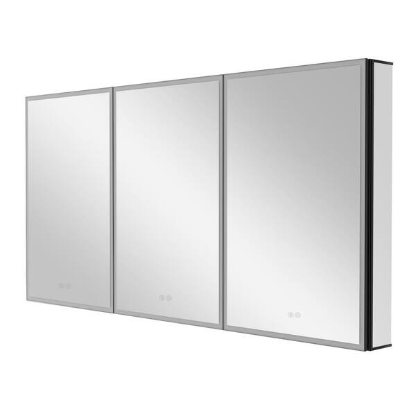 Lume 60 in. W x 30 in. H Rectangular Black Aluminum Recessed/Surface Mount Smart LED Medicine Cabinet with Mirror