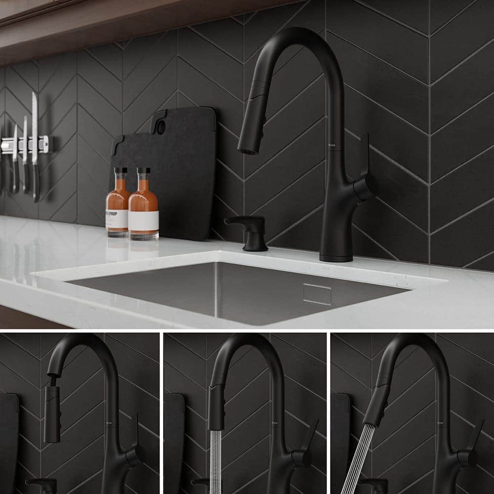Ceylon Matte Black Pull-Down Kitchen Faucet with Soap Dispenser