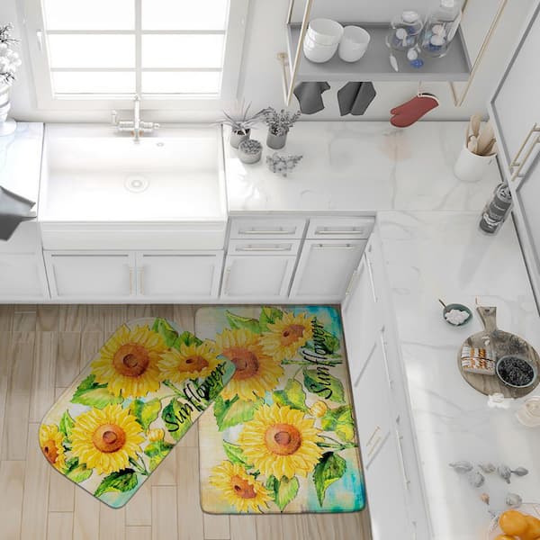 Sunflower and Rooster Kitchen Mat Non-Slip Carpet Indoor Outdoor