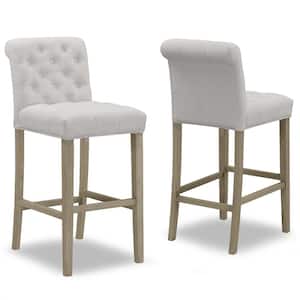 29 in. Aleen Beige Fabric with Roll Back Design and Tufted Buttons Bar Stool (Set of 2)