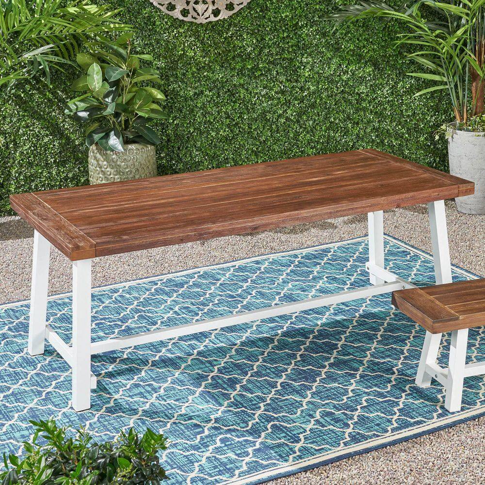Dark Brown Acacia Wood Rectangle Outdoor Dining Table with White Metal Frame price history on PriceWatchPro