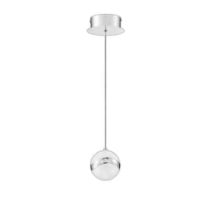 Mystyke 1-Light Chrome Globe Integrated LED Pendant Light with White Arcrylic Shade
