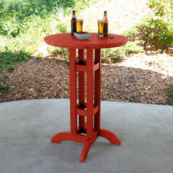 Highwood Rustic Red 30 in. Recycled Plastic Round Bar Dining Table