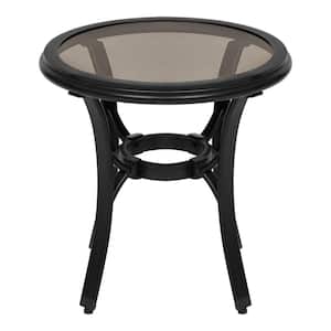20 in. Wyndover Black Round Aluminum Glass Top Outdoor Side Table
