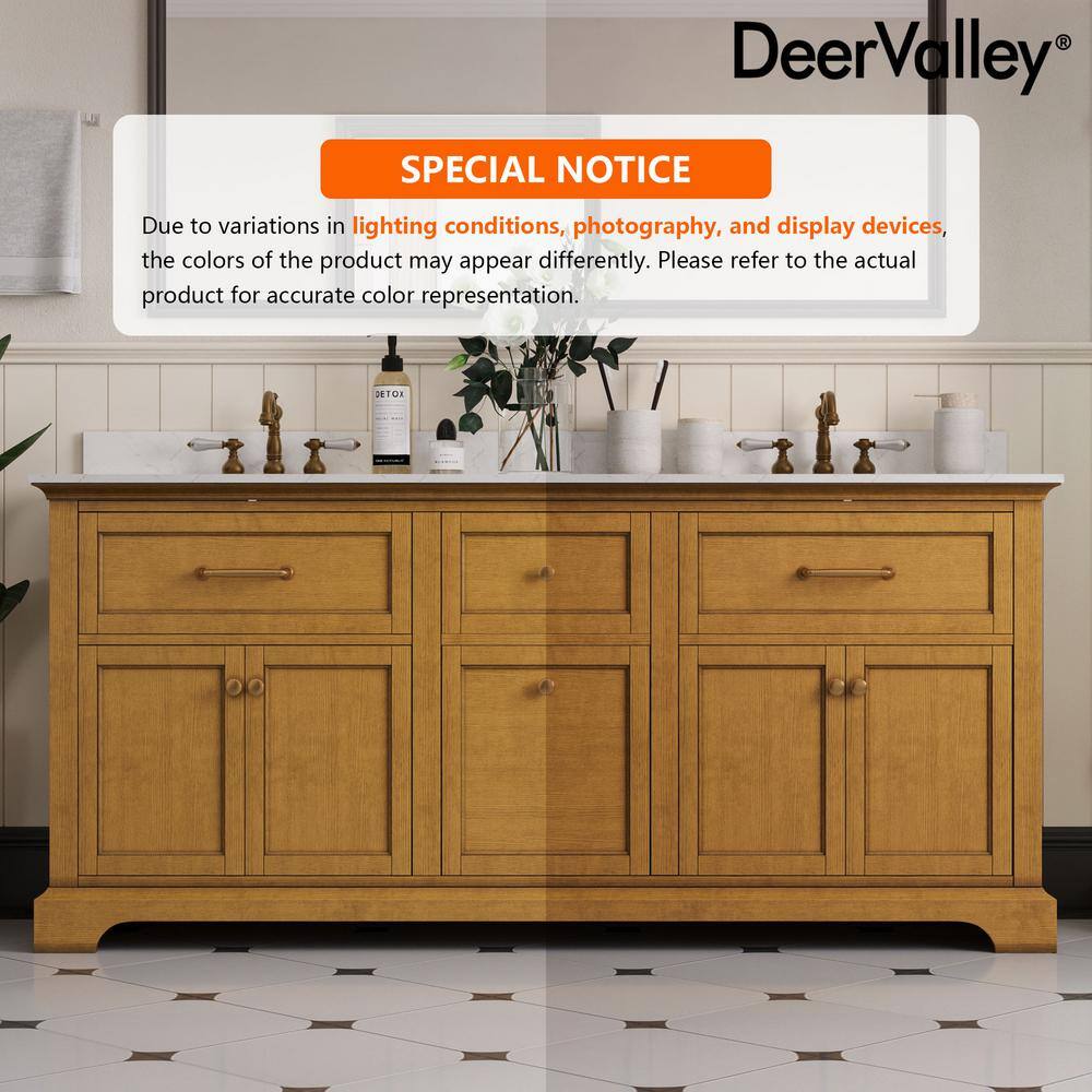 72" Walnut Freestanding Double Bathroom Vanity with Marble Top