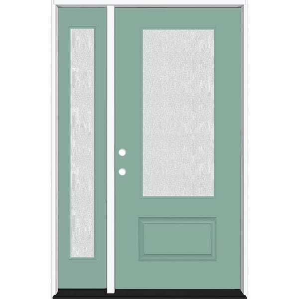 Steves & Sons Legacy 53 in. W. x 80 in. 3/4-Lite Rain Glass RHIS Primed Quarry Finish Fiberglass Prehung Front Door with 14 in. SL