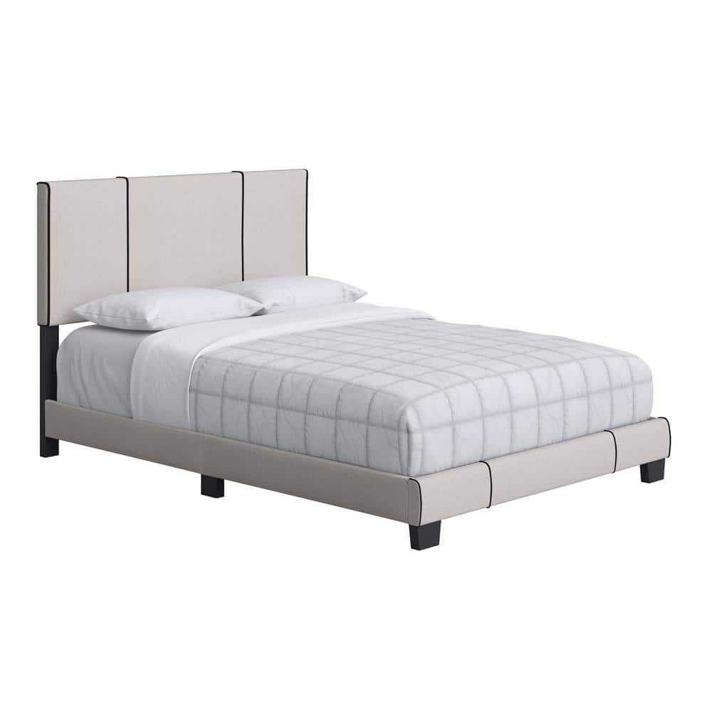 Lucena Off-White Linen Upholstered Queen Platform Bed with Adjustable Headboard