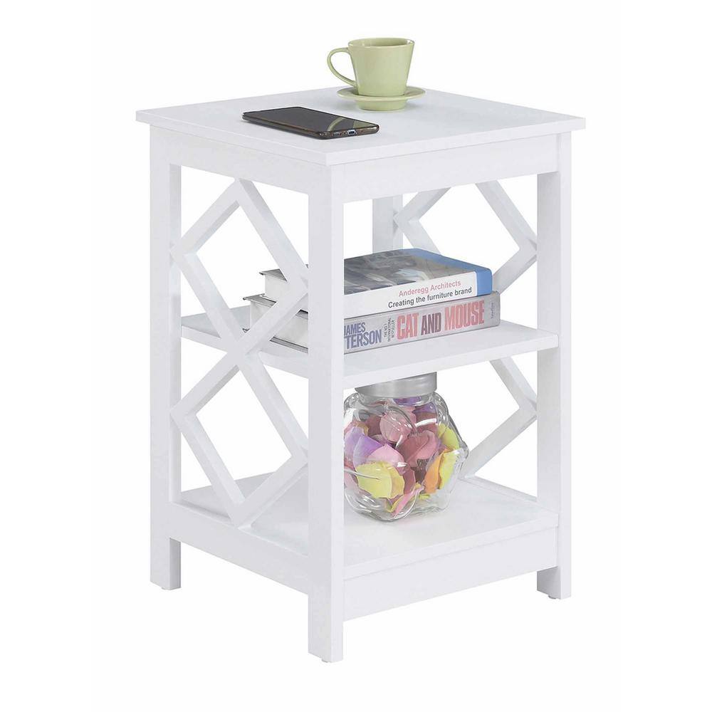 White Diamond Cutout 3-Tier Wood End Table