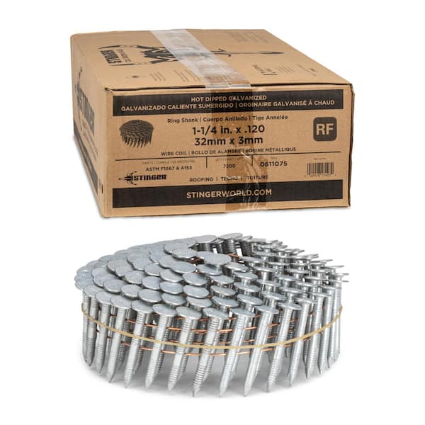 1-1/4 in. x 0.120-Gauge Hot Dipped Galvanized Ring Shank Wire Coil Roofing Nails (7200 per Box)