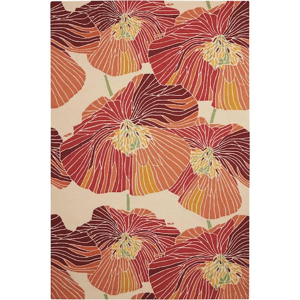 5 ft. x 8 ft. Ivory and Sunset Floral Hand Hooked Area Rug