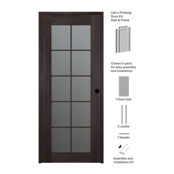 Belldinni Vona 28 in. x 80 in. Left-Hand 10-Lite Frosted Glass Veralinga Oak Wood Composite Single Prehung Interior Door