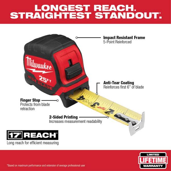 40 ft reach wide blade tape measure with 17 ft x 1.3 in