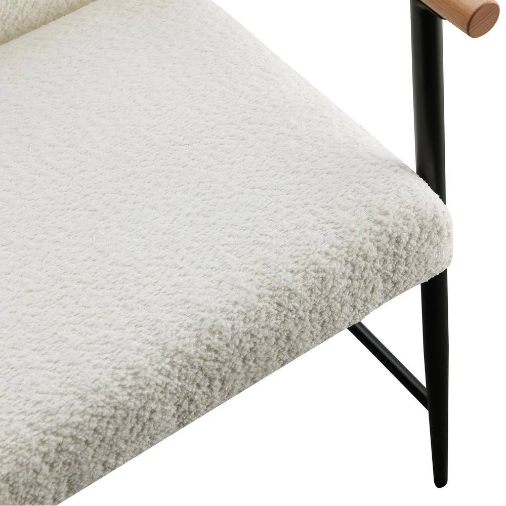 Modern Beige Upholstered Arm Chairs with Black Metal Frame, Set of 2