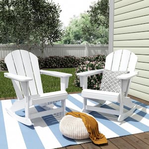 Laguna 2-Pack Fade Resistant Outdoor Patio HDPE Poly Plastic Classic Adirondack Porch Rocking Chairs in White