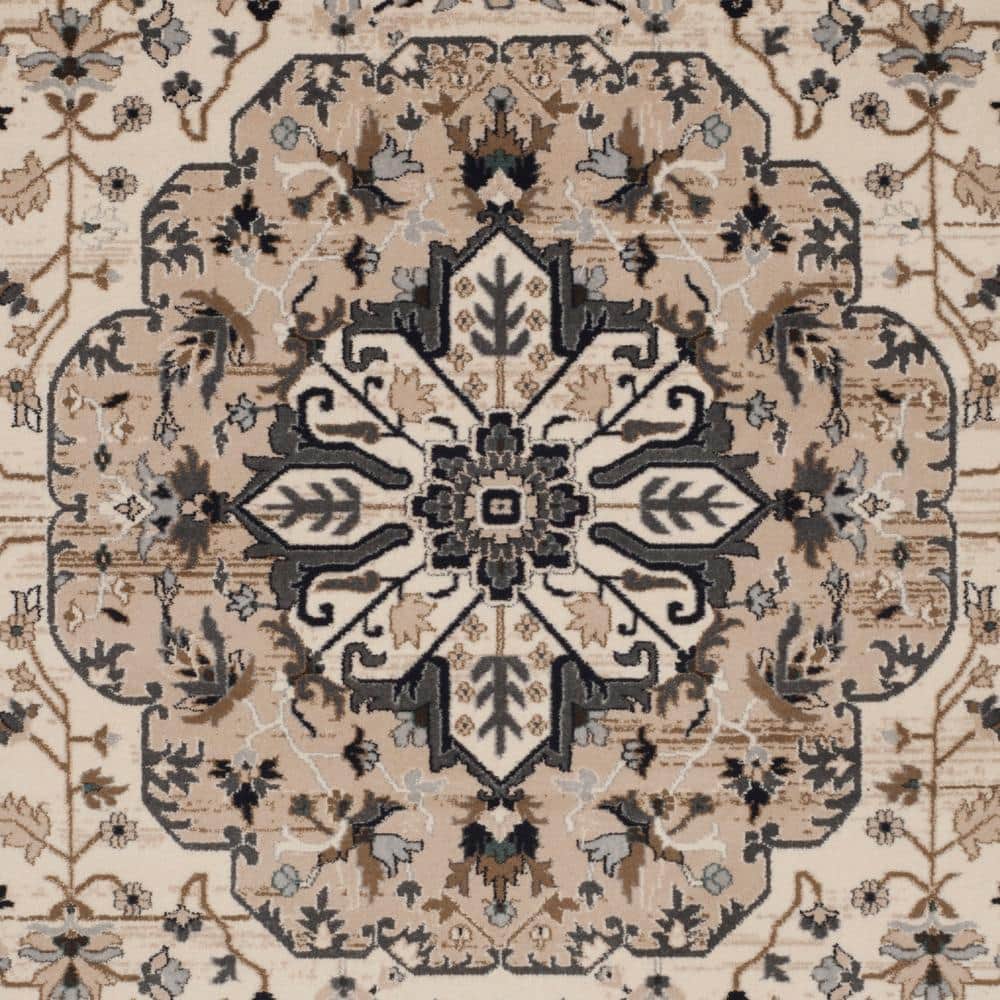 Cream and Navy Floral Rectangular Area Rug, 12' x 15'