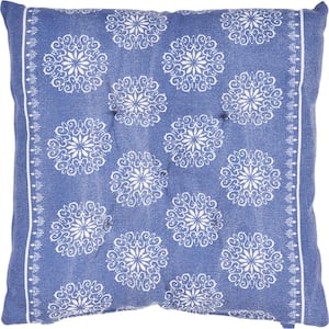 Intricate Blue / Ivory Floral Twilight 17 in. L x 17 in. W x 2 in. H Chair Pad ( Set of 2 )