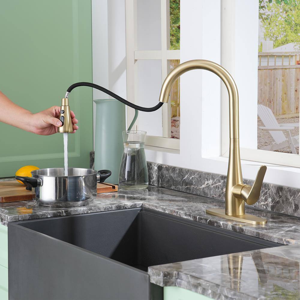 Brushed Gold Stainless Steel Pull-Out Spray Kitchen Faucet
