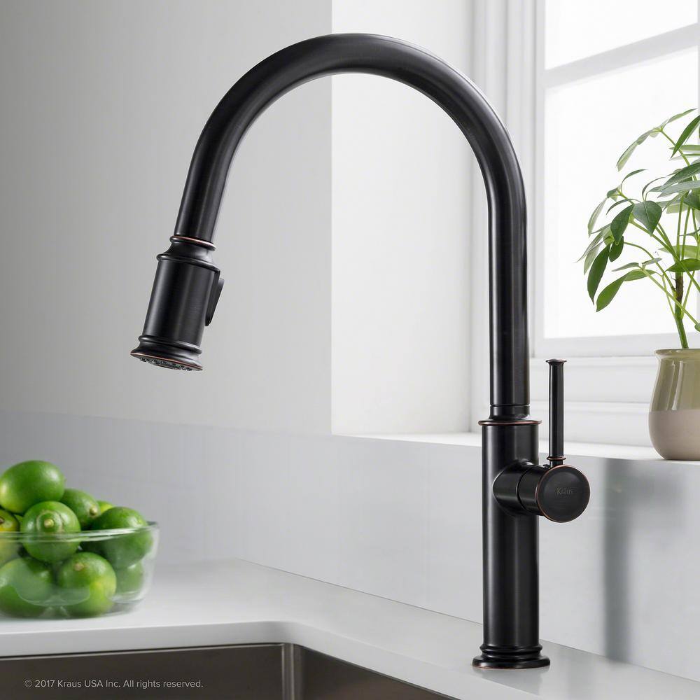 Elegant Bronze 17" Modern Pull-Out Spray Kitchen Faucet