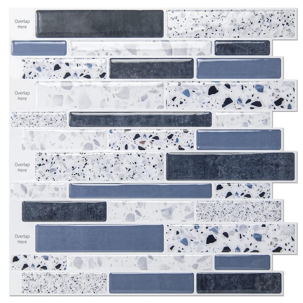 null Blue Stone Design 12 in. x 12 in. Vinyl Peel and Stick Tile Backsplash for Kitchen (9.5 sq. ft. /Box)