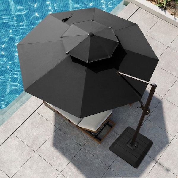 Pellebant 11 ft. Round Aluminum Cantilever Offset Outdoor Large Parasol Patio Umbrella in Black with Base Included