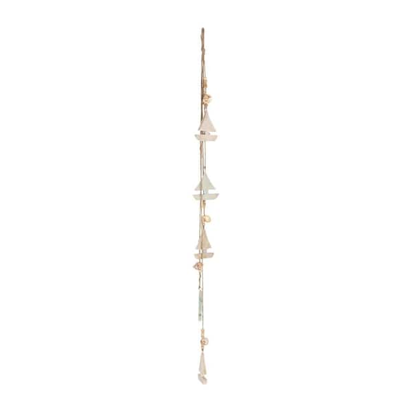 Liv & Skye Blue 3 in. x 40 in. Wood Bead Garland with Hanging Sailboats and Shells