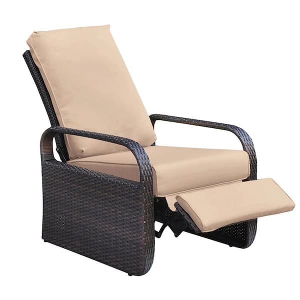 Cubilan Brown 1 Piece Wicker Outdoor Chaise Lounge Chair without Sunshade with Brown Cushion