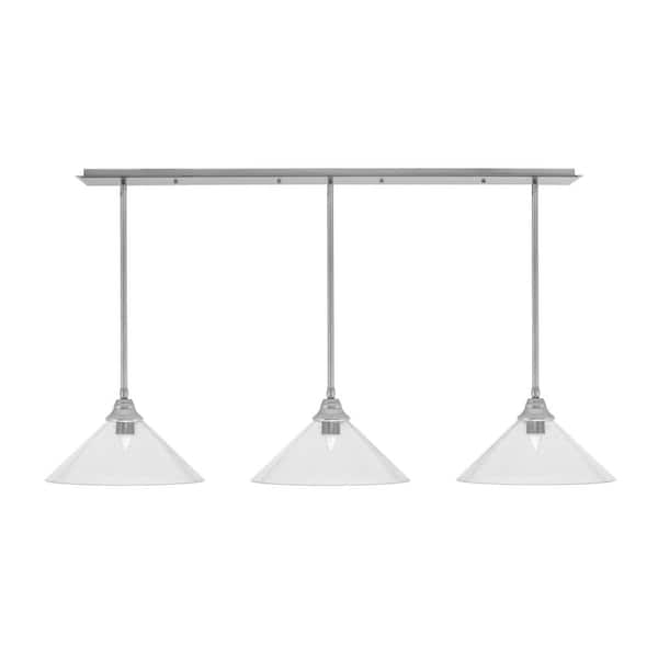 Unbranded Livingston 3-Light Brushed Nickel Linear Chandelier for Kitchen Island with 16 in. Clear Bubble Glass Shades, No bulbs
