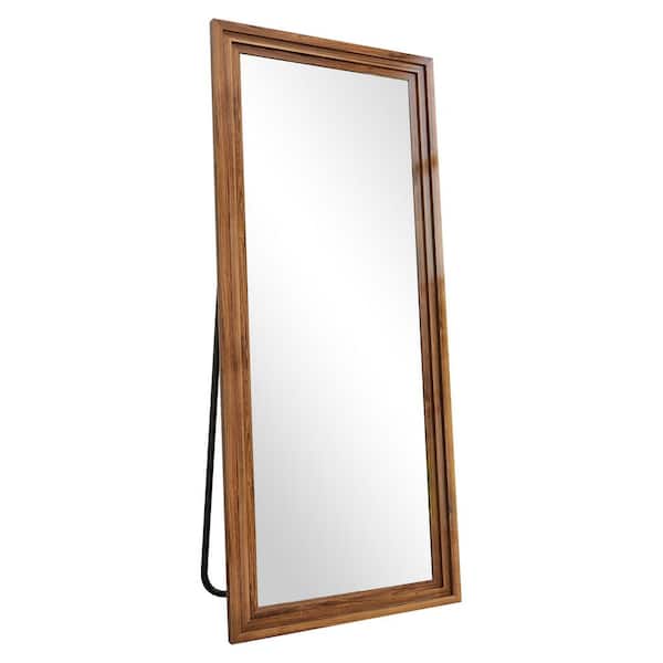 64 in. H x 21 in. W Rectangular Classic Brown Wood Framed Full Length Mirror Floor Mirror