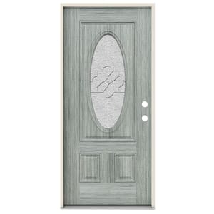 36 in. x 80 in. Left-Hand 3/4 Oval Brevard Glass Stone Stain Fiberglass Prehung Front Door w/Rot Resistant Frame
