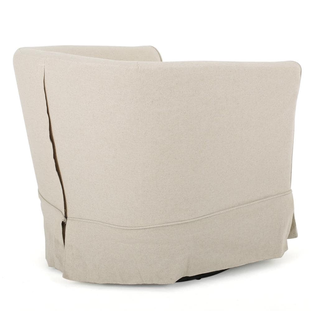 Beige Fabric Swivel Accent Chair with Flared Arms