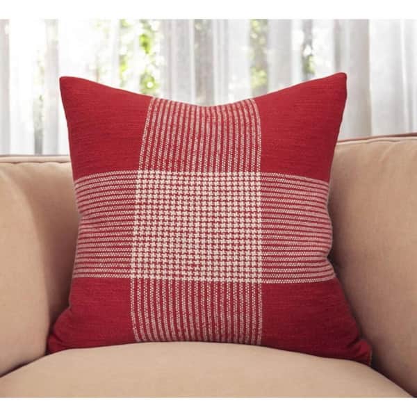 Red, White Solid Polyester 20 in. x 20 in. Throw Pillow