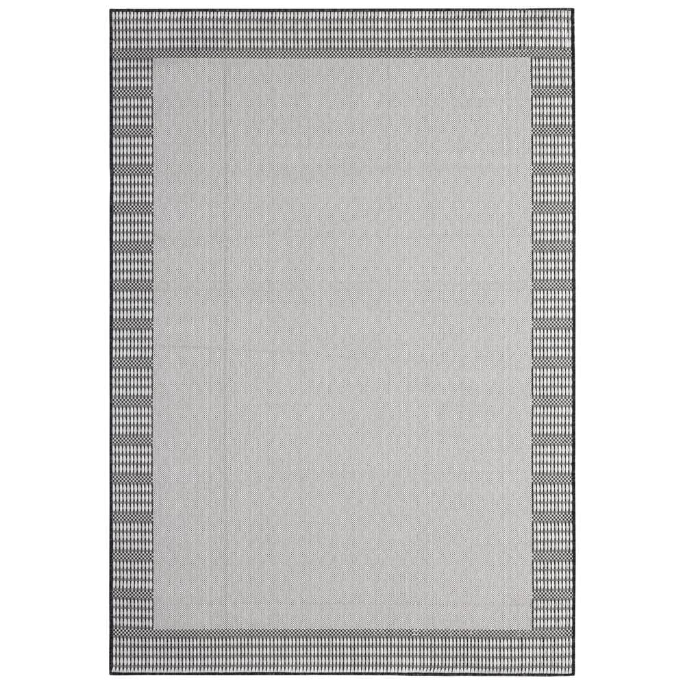 Grey and Black Synthetic Indoor/Outdoor Area Rug