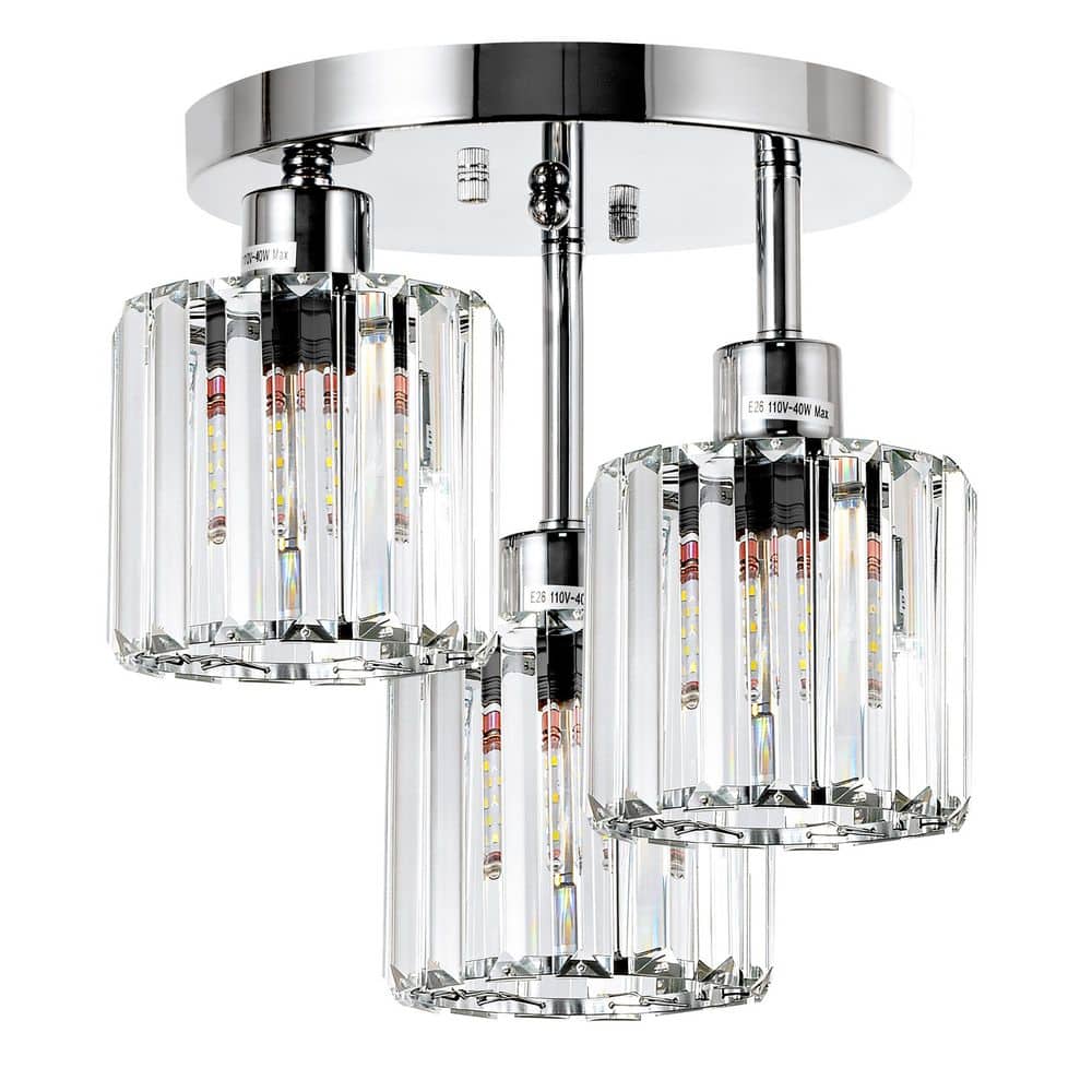 11.8 in. 3-Light Modern Drum Polished Chrome Semi-Flush Mount Ceiling Light with Clear Crystal for Bedroom price history on PriceWatchPro