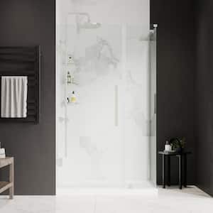 Tampa-Pro 40in. L x 36in. W x 75in. H Corner Shower Kit w/Pivot Frameless Shower Door in Nickel w/Shelves and Shower Pan