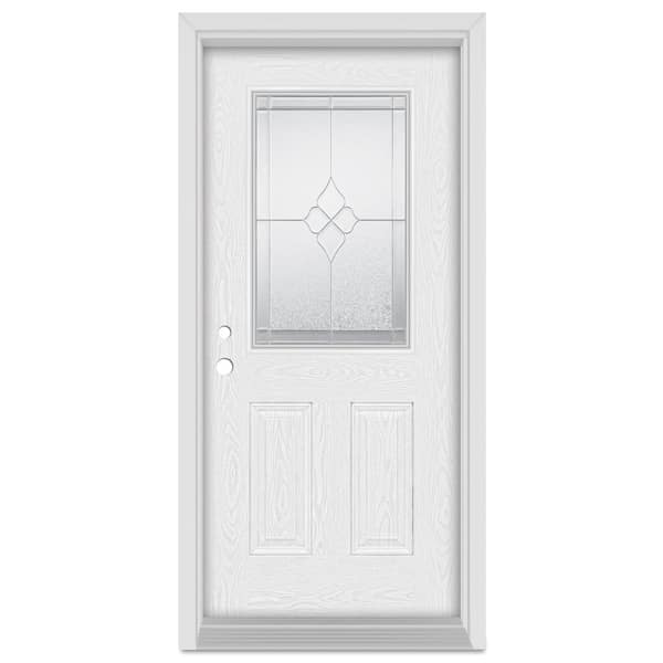 32 in. x 80 in. Geometric Right-Hand 1/2 Lite Zinc Finished Fiberglass Oak Woodgrain Prehung Front Door