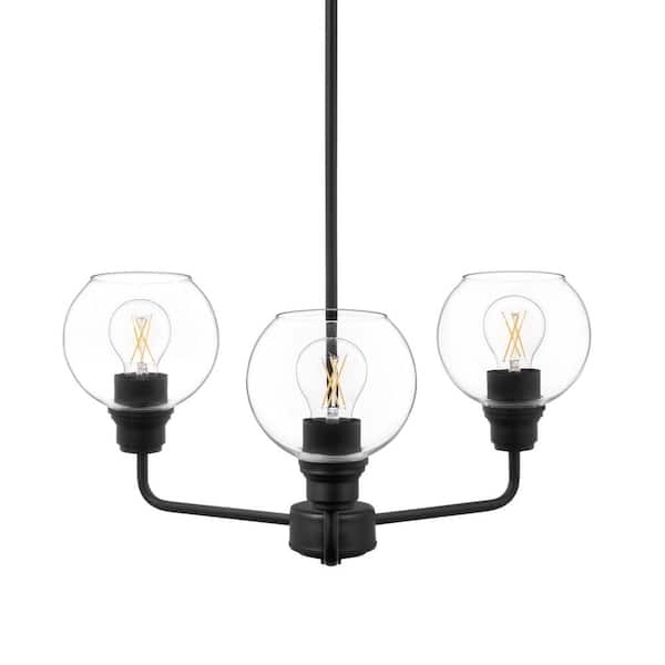 Hampton Bay Florabelle 3-Light Chandelier Matte Black Clear Globe Glass Shades