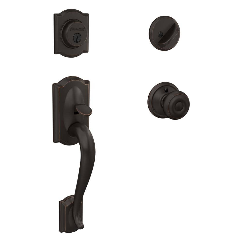 Schlage Camelot Aged Bronze Single Cylinder Door Handleset with ...