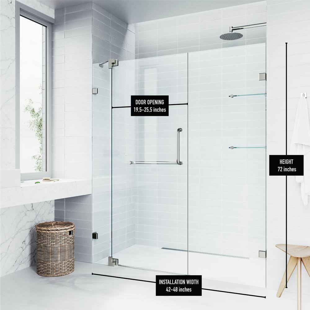 Pirouette 48" Frameless Clear Glass Pivot Shower Door with Black Hardware