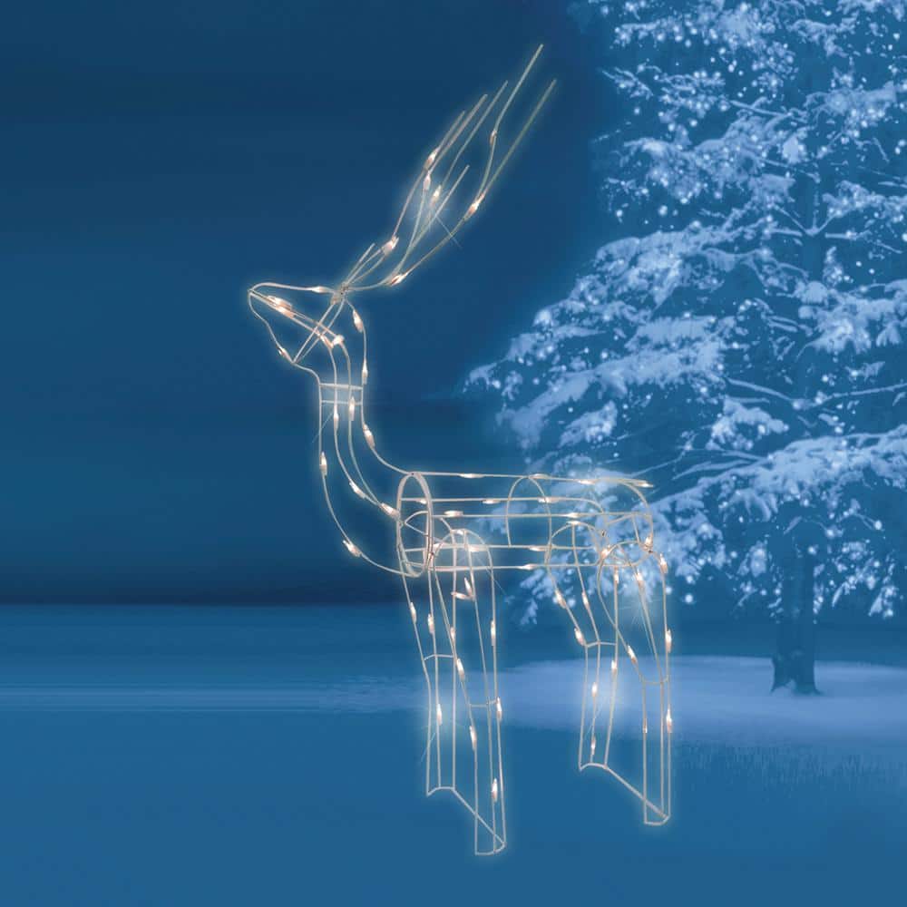 48 in. 150-Light Standing Buck Sculpture Wireframe
