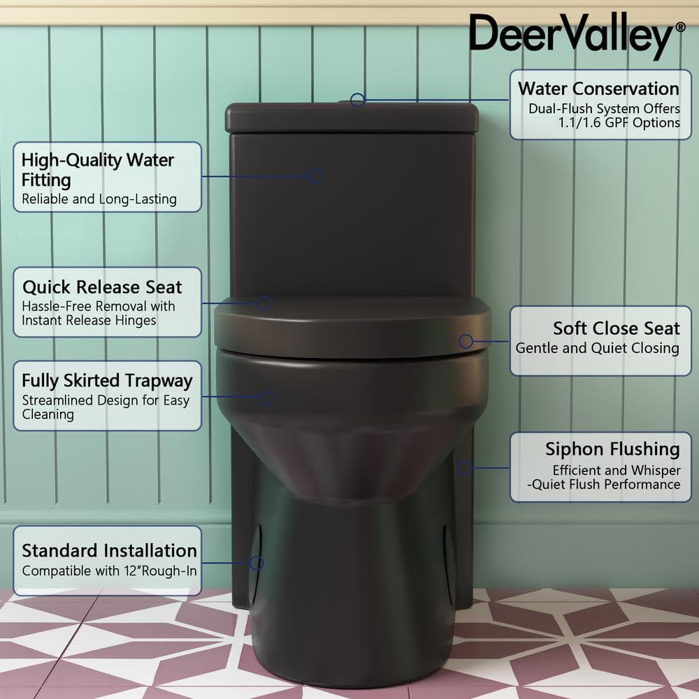 Compact Black Ceramic Dual Flush Round Toilet with Quiet-Close Seat