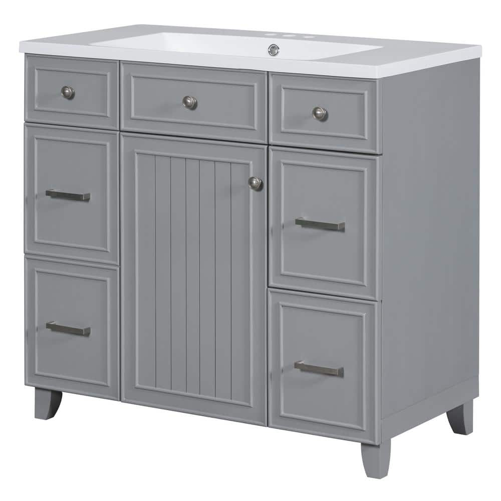 18 in. W x 36 in. D x 34 in. H Freestanding Bath Vanity in Gray with Single White Cultured Marble Top