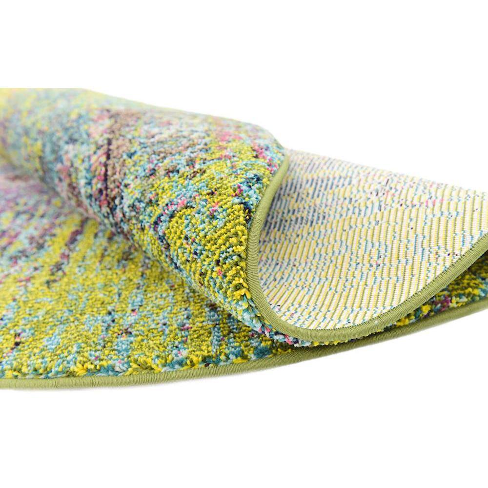 Vibrant Round 4' Synthetic Easy-Care Yellow & Green Rug