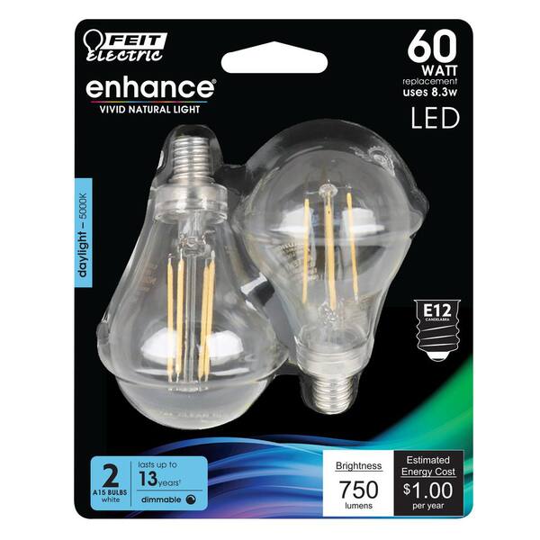 Feit Electric 60 Watt Equivalent A15 Candelabra Dimmable Cec Title 20 90 Cri White Glass Led Ceiling Fan Light Bulb Daylight 12 Pack Bpa1560c 950ca 2 6 The Home Depot