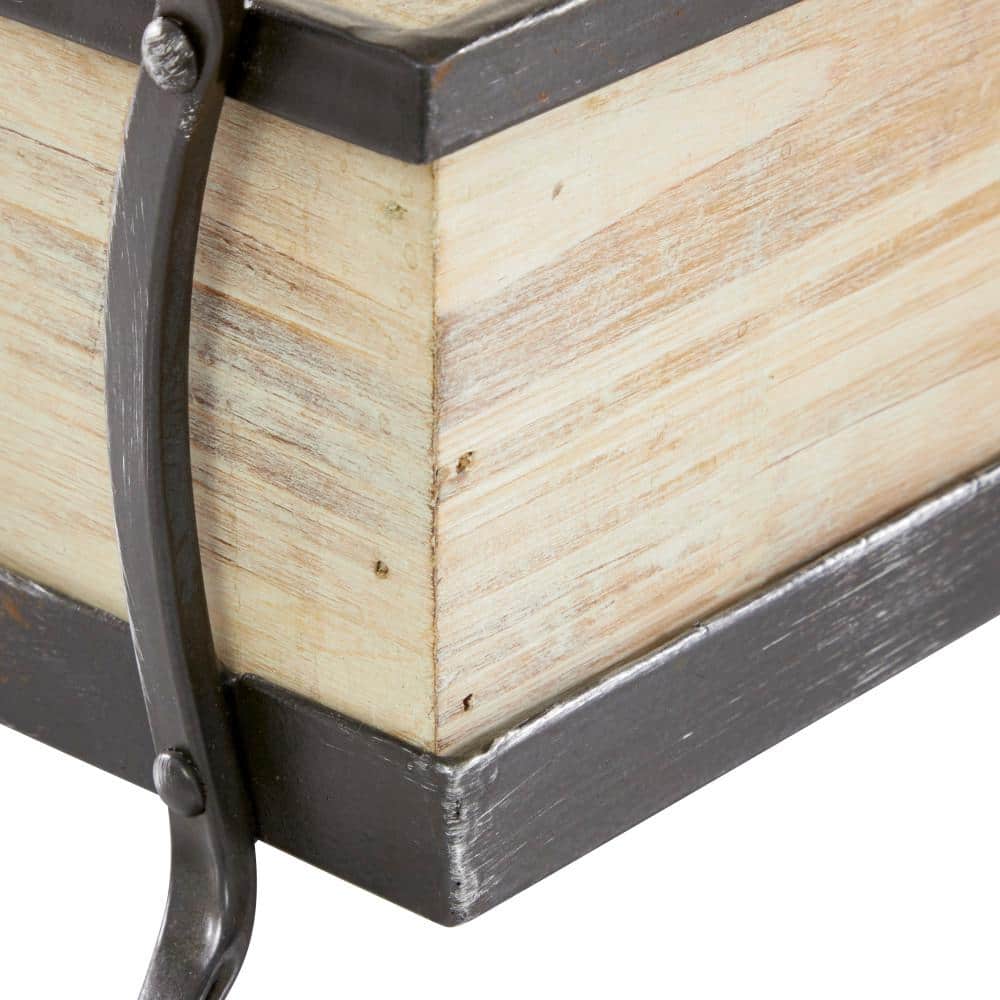 Rustic Pine-Finish Wood Tray with Iron Accents and Dividers, 24"x9"