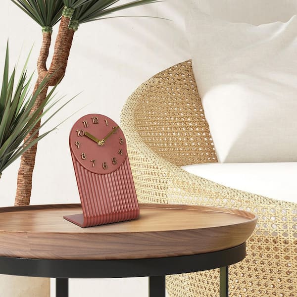 La Crosse Clock Grooves Brick Red Quartz Analog Tabletop Clock 437